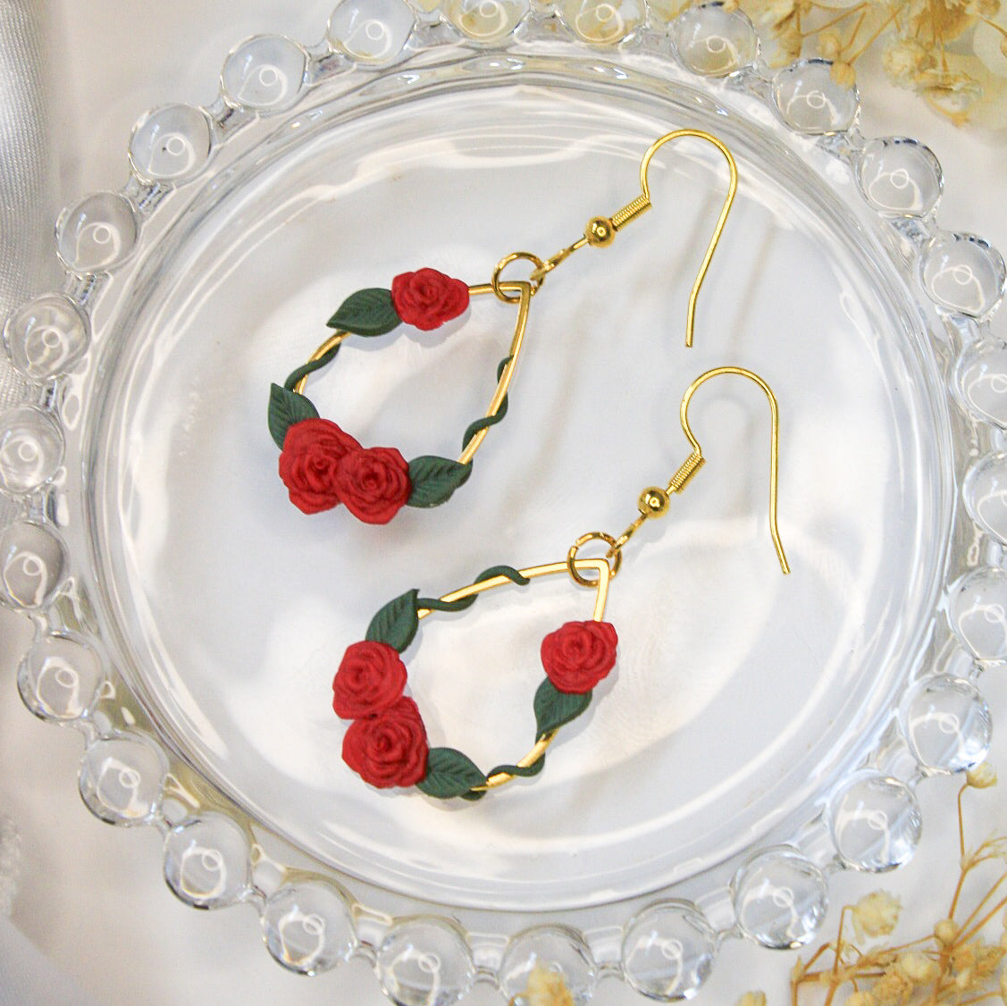 Gold rose Earrings NZ | Handmade flower earrings for sensitive ears