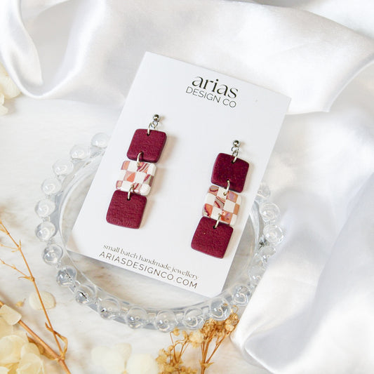 Triple Square Checkered Earrings