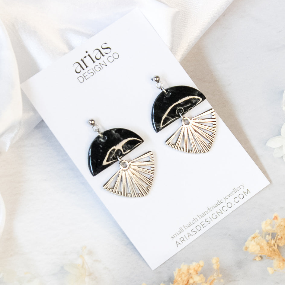 Marbled Fan Charm Earrings