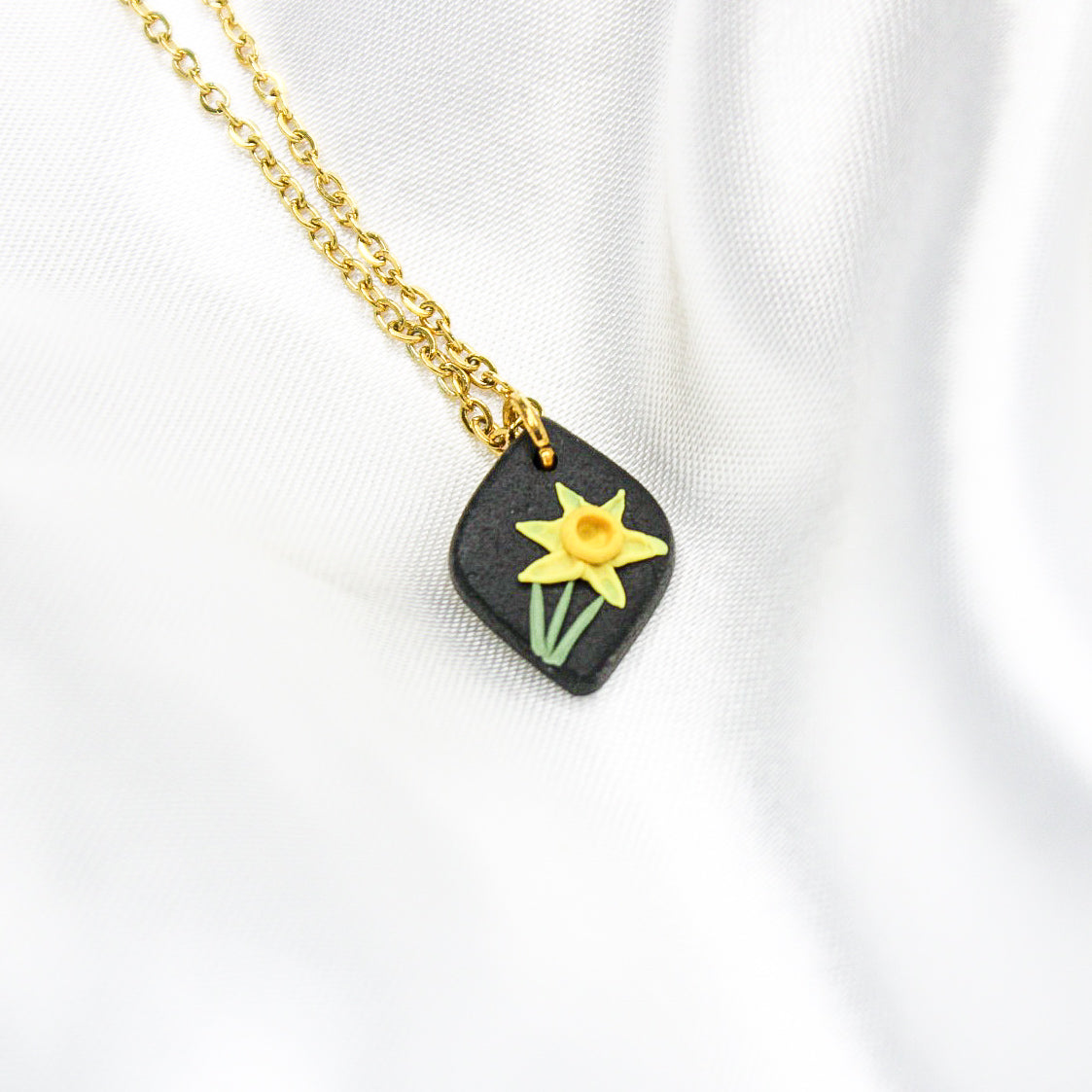 Gold March Birth Flower Necklace NZ | Handmade Daffodil Necklace NZ