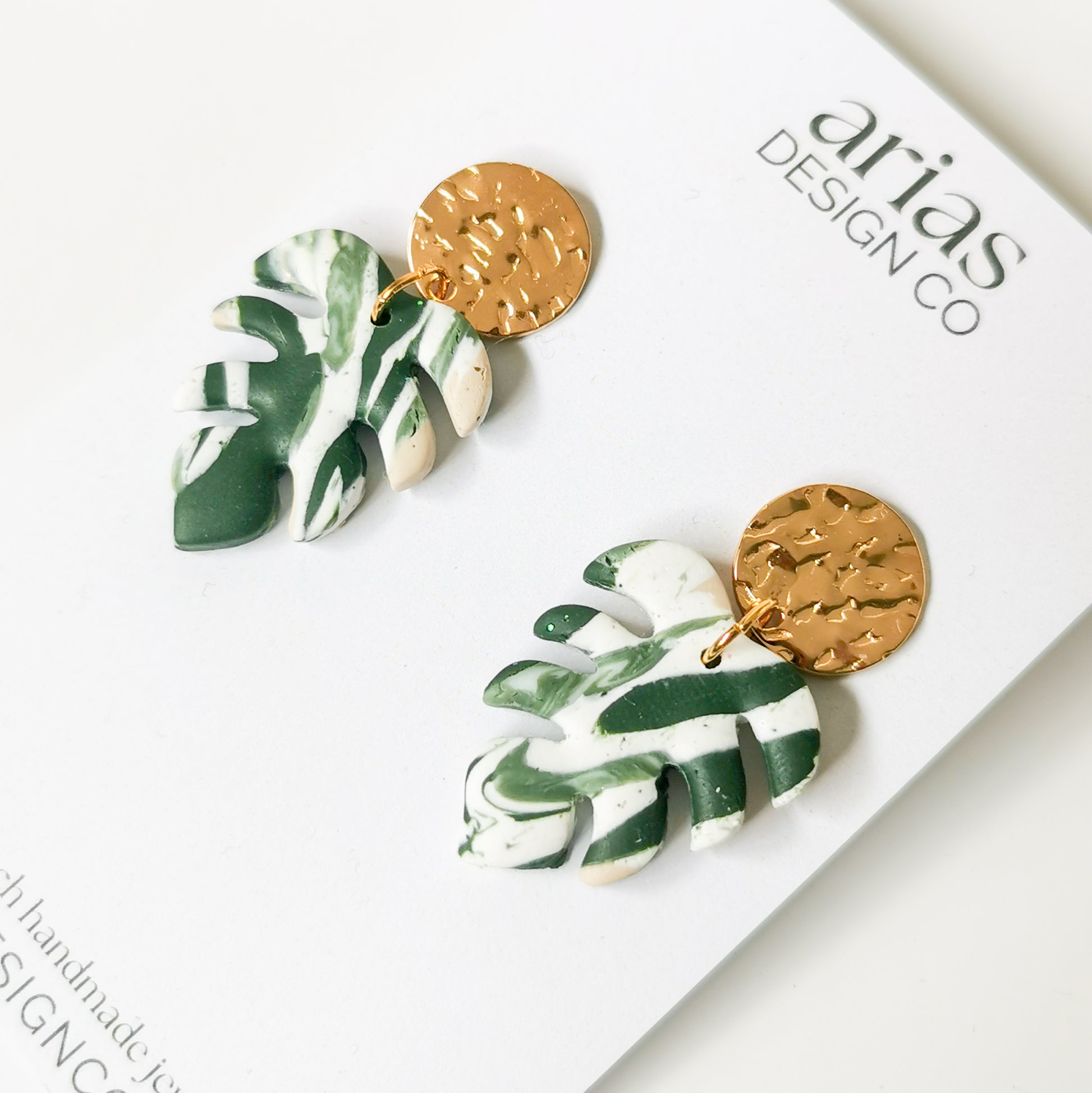 Handmade monstera earrings made with polymer clay New Zealand
