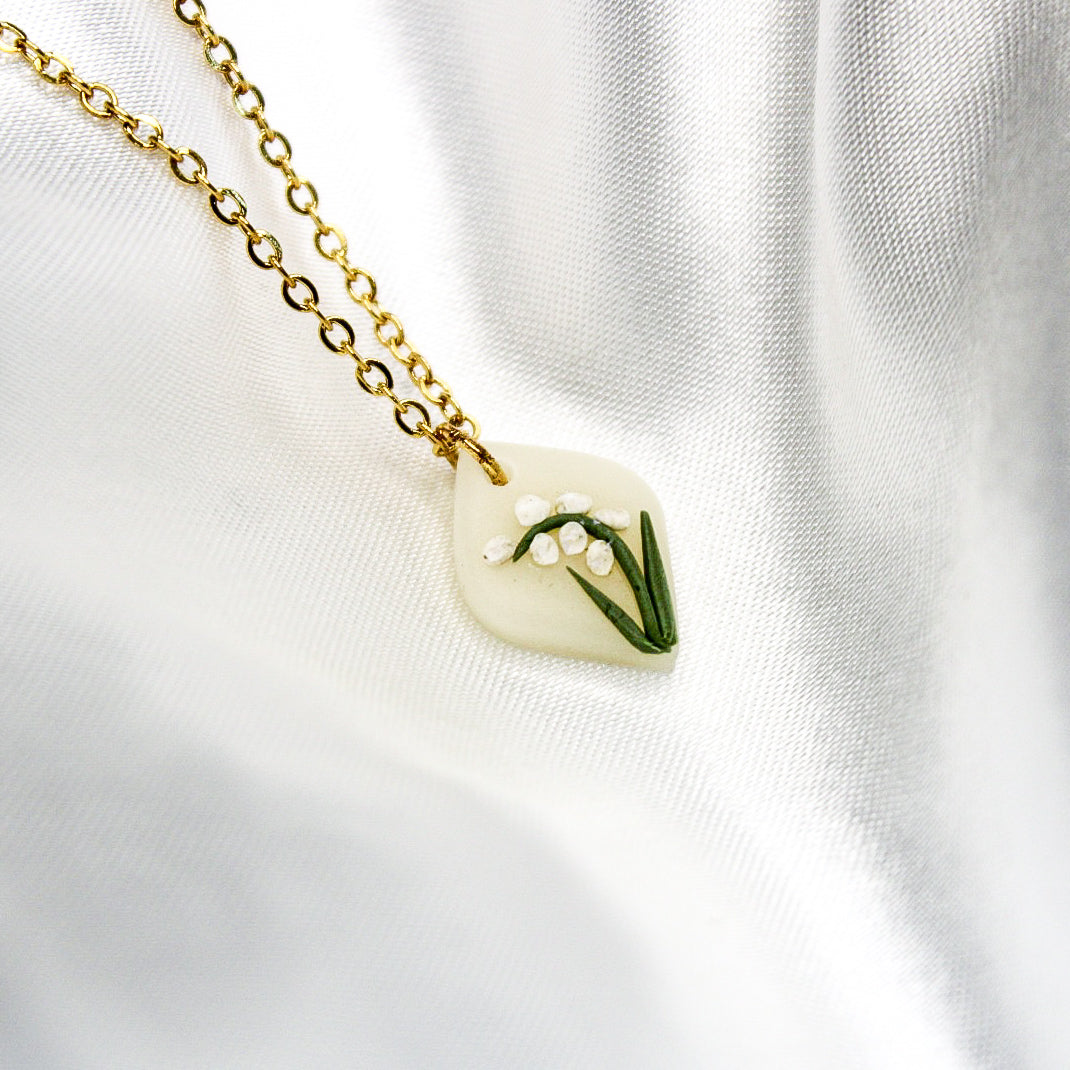 Gold May Birth Flower Necklace NZ | Handmade Lily of the Valley Necklace NZ