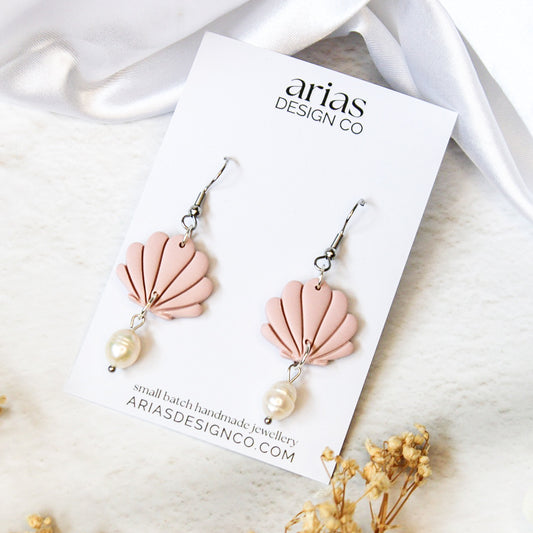 Pink Seashell & Pearl Earrings