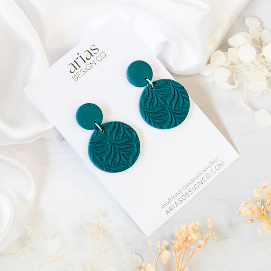 Teal Textured Disc Earrings