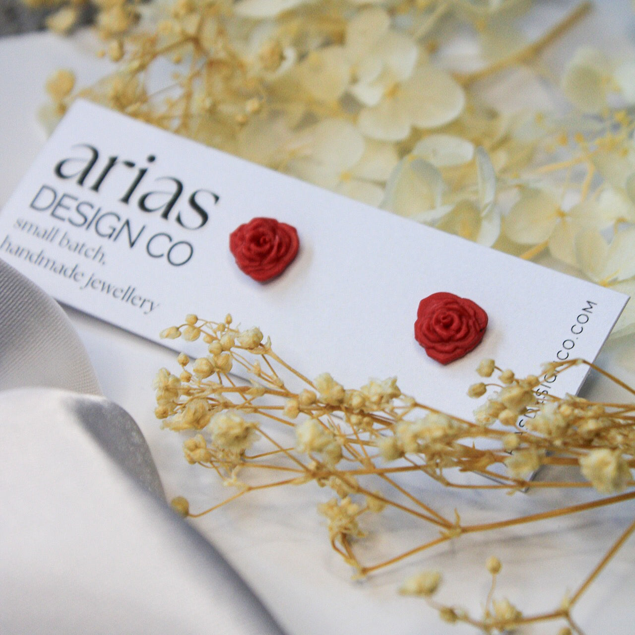 Mini rose stud earrings in red | NZ handmade jewellery for sensitive ears