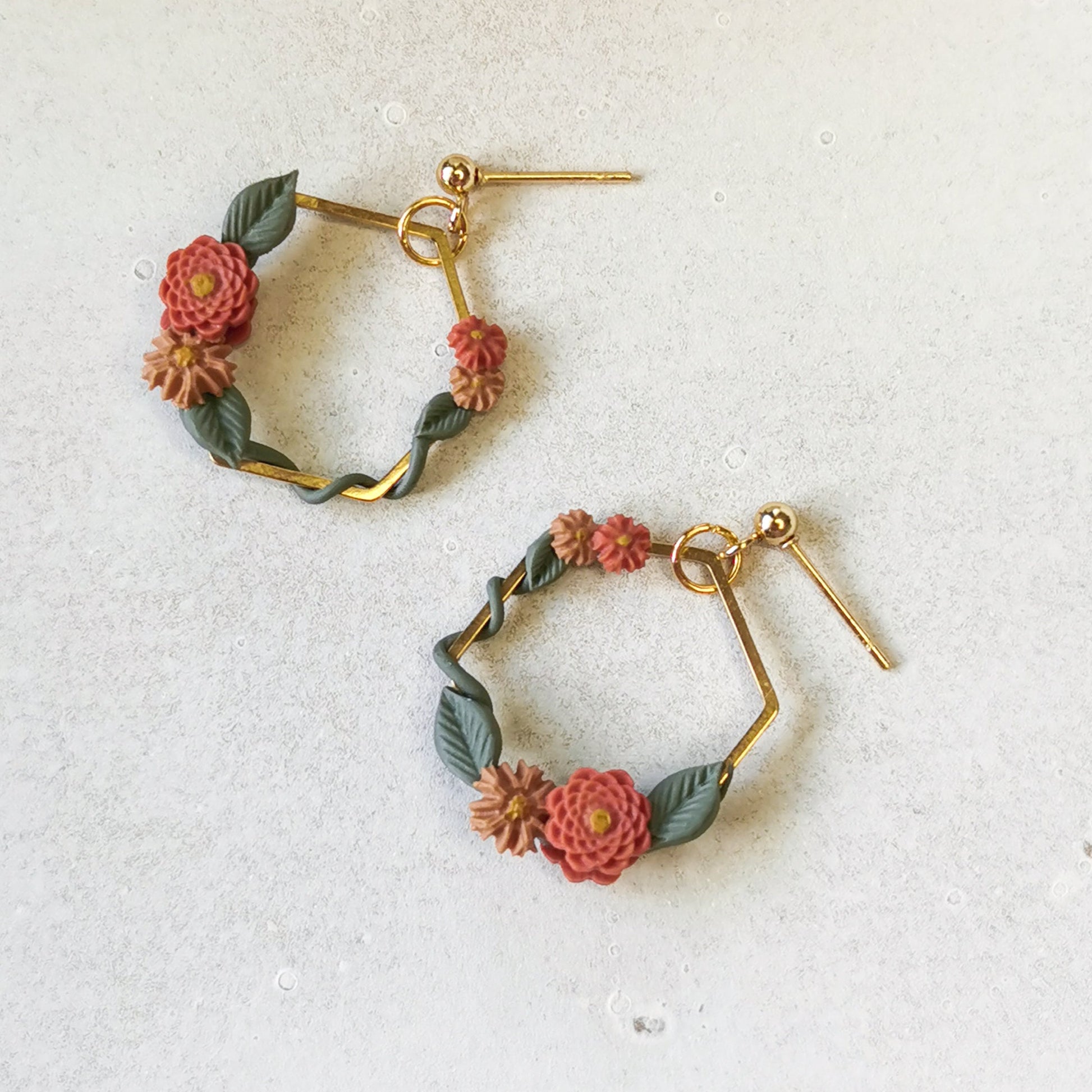 New Zealand handmade gold flower earrings